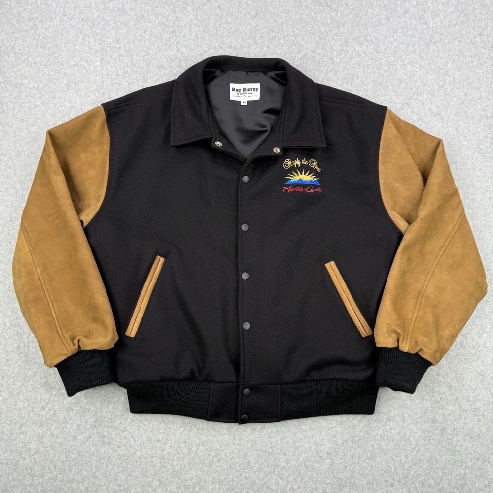 Vintage‎ Mac Murray Jacket Mens Medium Black Wool Leather Bomber Monte Carlo 90s